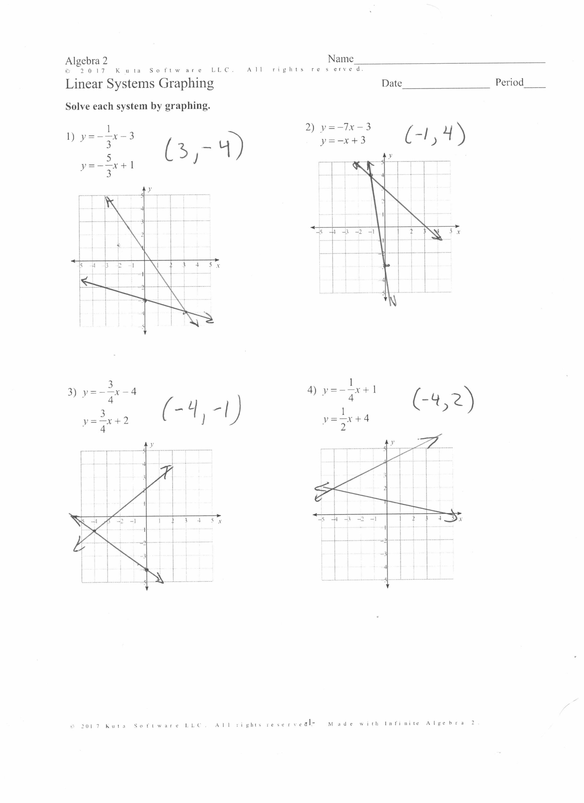 Kuta Software Graphing Linear Equations Using A Table Of Values Elcho 