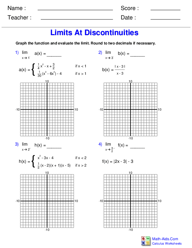 Limits And Continuity Worksheet Worksheet