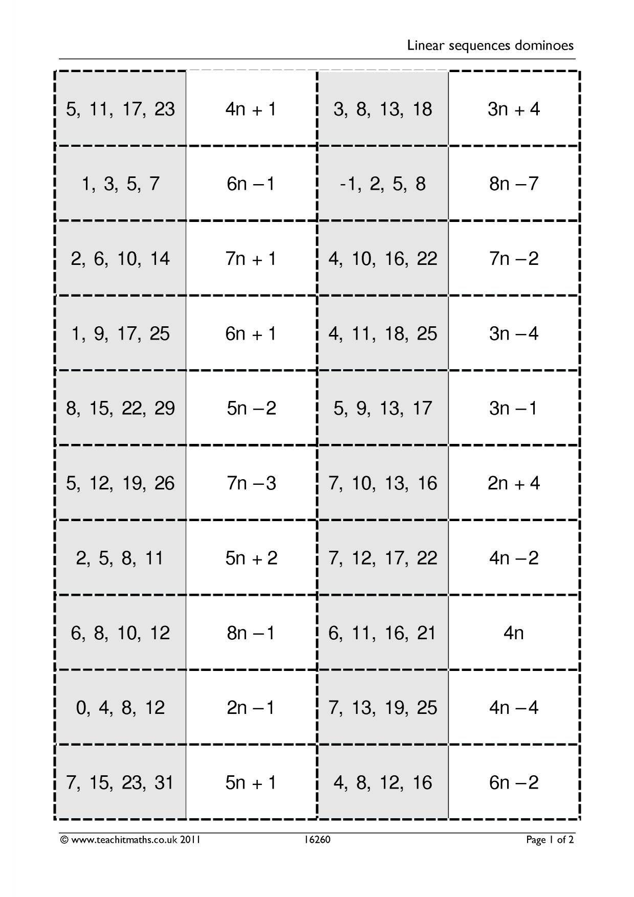 Linear Sequences Dominoes Math Lessons Math Practices Learning Tools