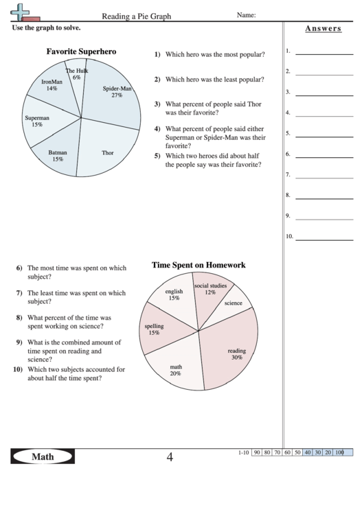 Math Practice Sheets Reading A Pie Graph Printable Pdf Download