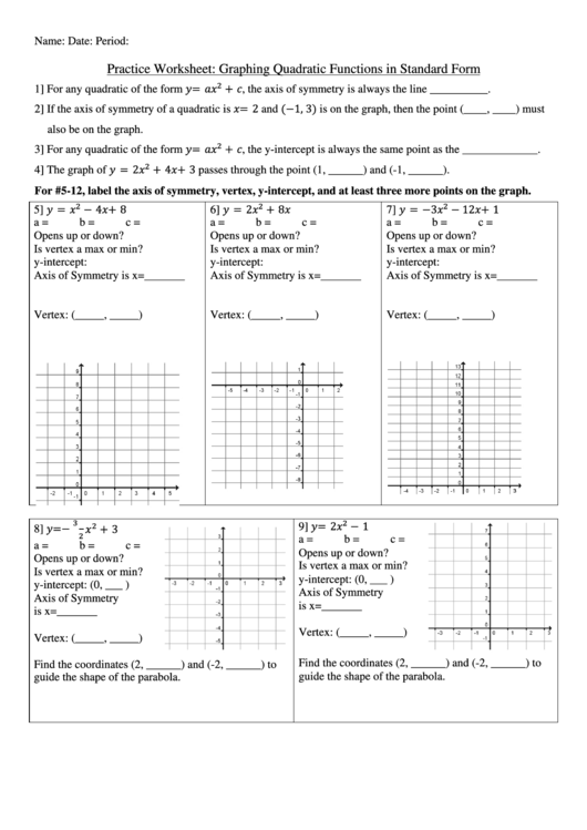 Practice Worksheet Graphing Quadratic Functions In Vertex Form Worksheets Samples