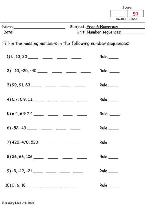 PrimaryLeap co uk Number Sequences Worksheet In 2021 Math Fact