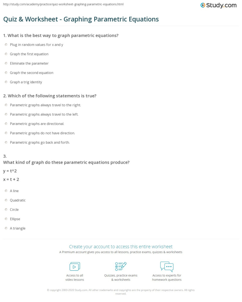 Quiz Worksheet Graphing Parametric Equations Study