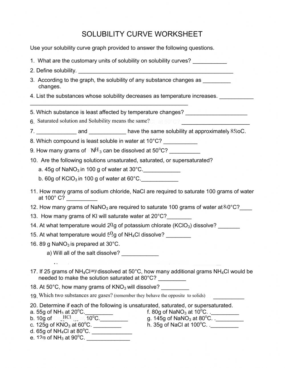 Reading Solubility Graphs Worksheet Answers