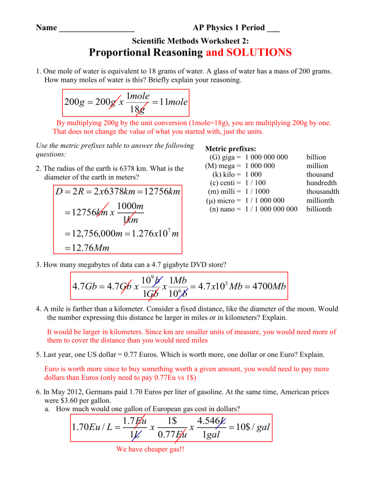 Scientific Methods Worksheet Proportional Reasoning Free Blank Math