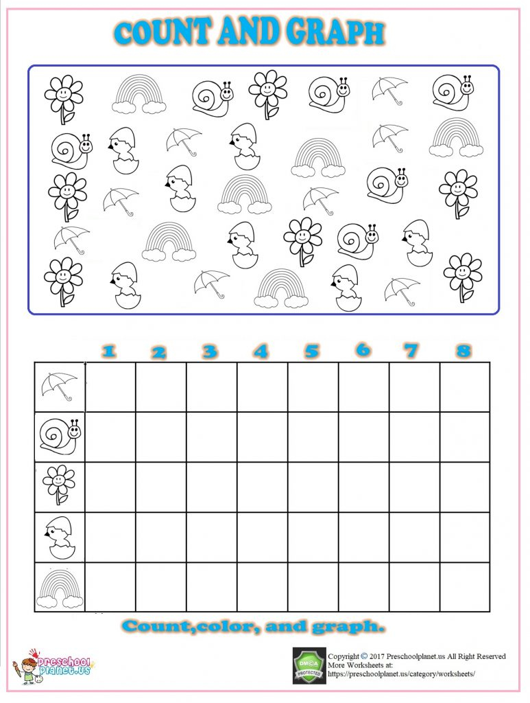 Spring Count Graph Worksheet For Kindergarten Preschoolplanet