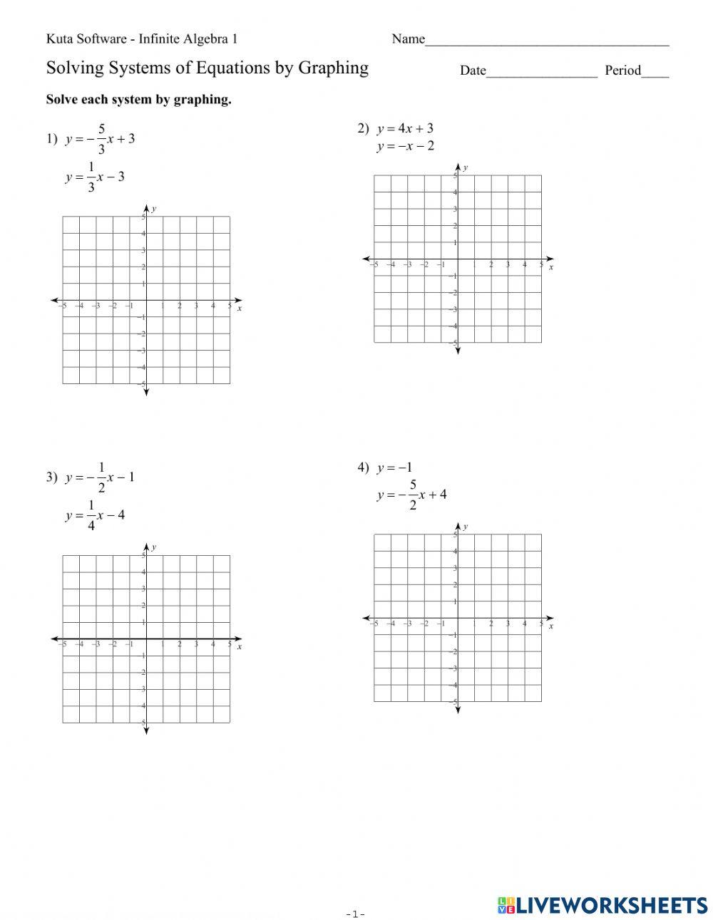 Systems Of Equations Graphing Worksheet