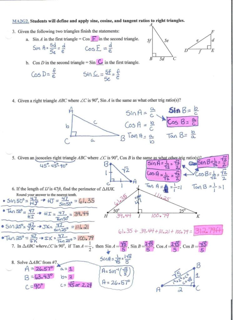 Trig Word Problems Worksheet Answers Briefencounters