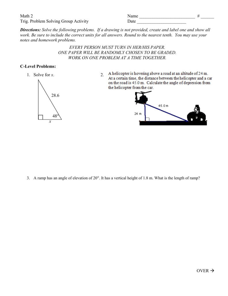 Trigonometry Word Problems Worksheet Answers