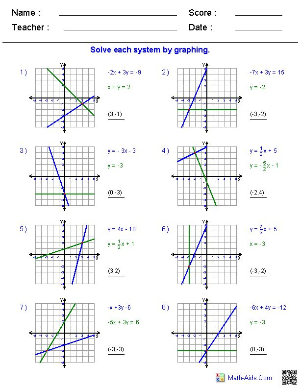 Two Systems Of Equations Worksheet Graphing Linear Equations 