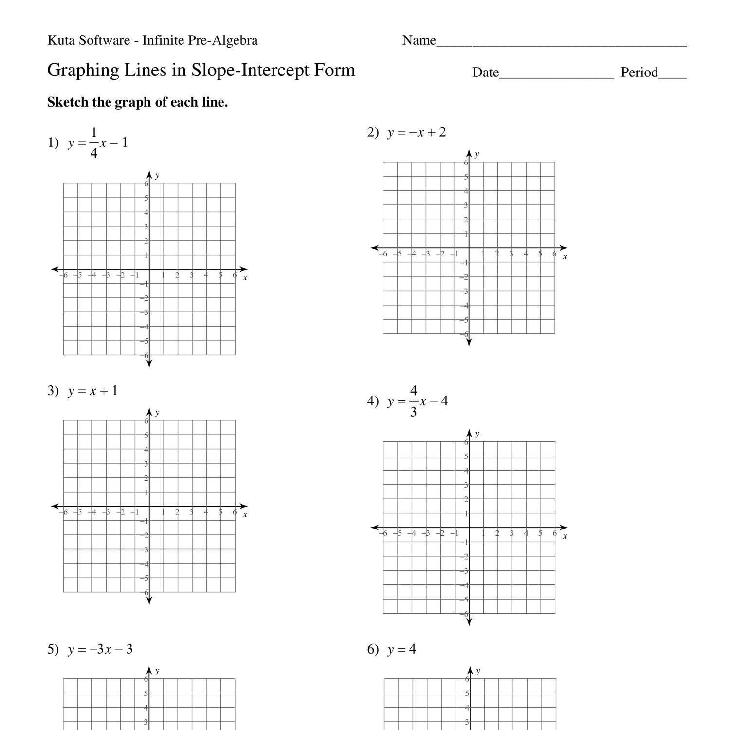 Week 7 Homework Adv Math Graphing Lines In Slope Intercept Form 1 