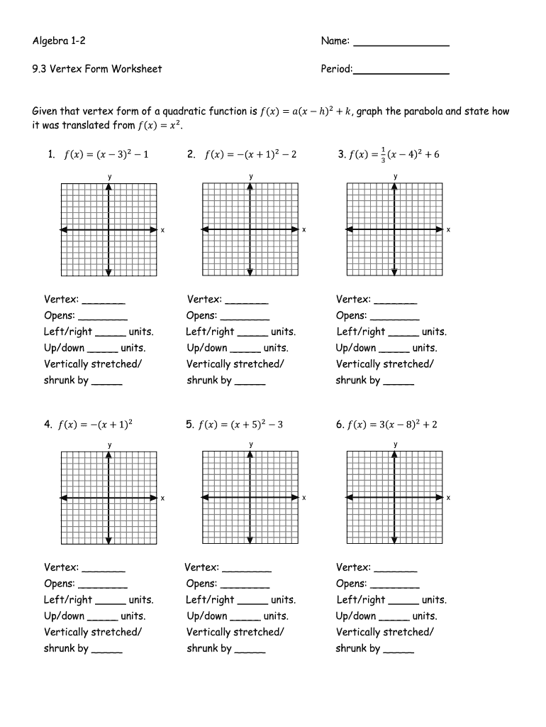 Worksheet Graphing Quadratics From Standard Form Answer Key Fill 