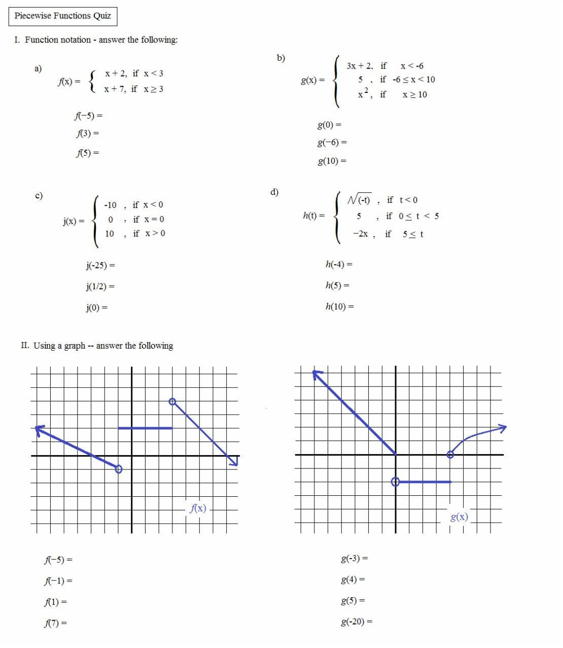 Worksheet Piecewise Functions Algebra 2 Answers Db excel