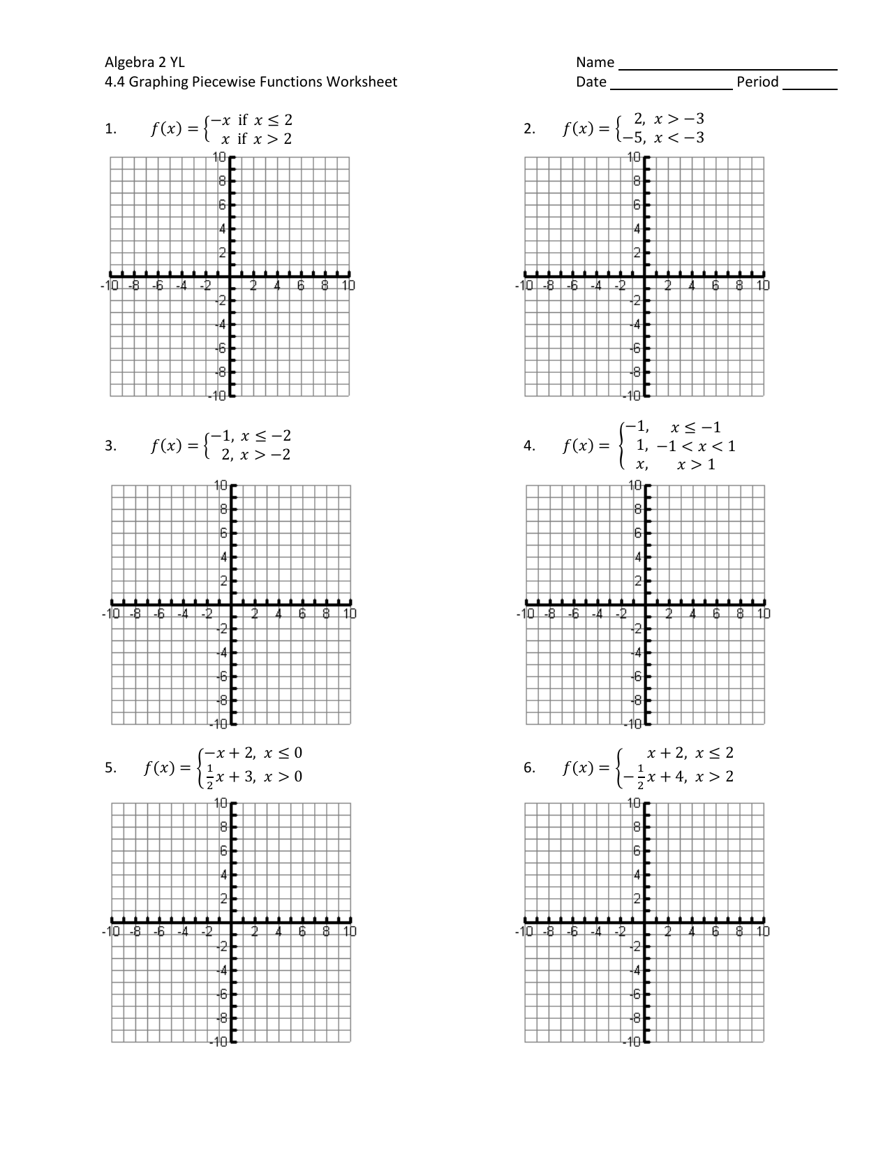 Worksheet Piecewise Functions Algebra 24